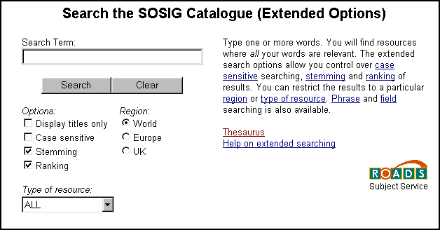 SOSIG simple search form
