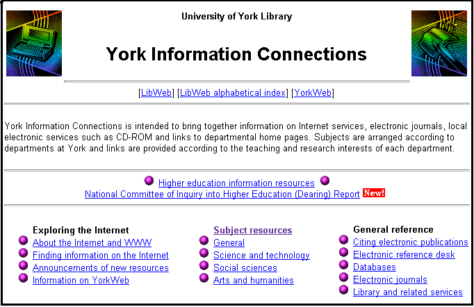 Introductory page to York Information Connections