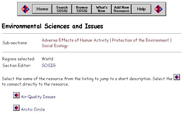 screen capture of Environmental Sciences and Issues, SOSIG
