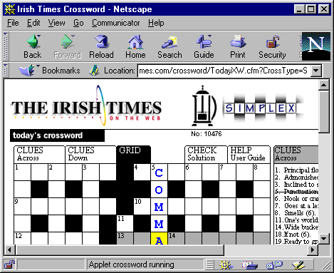 Irish Times Java Applet Crossword