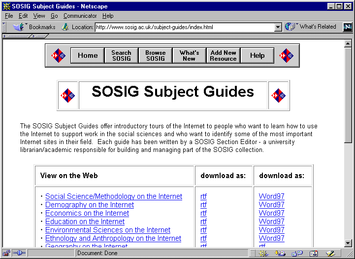Index for the SOSIG Subject Guides