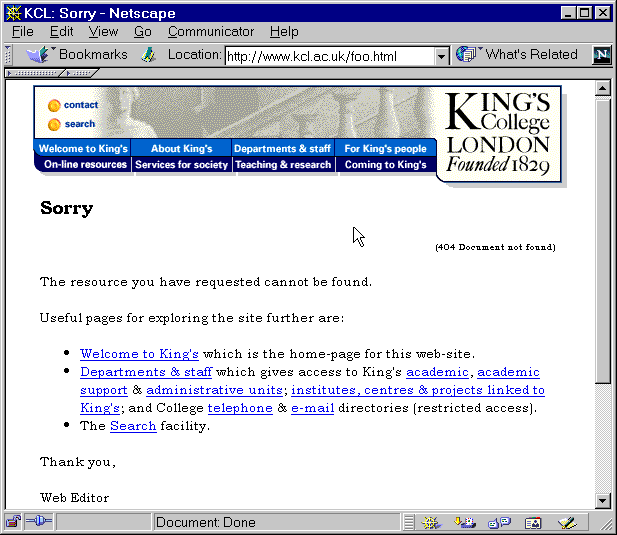 King's College London error message