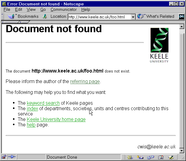 Keele University error message