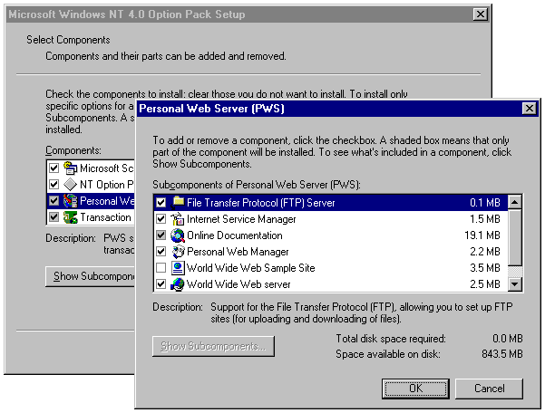 Picture of the Windows NT 4.0 Option Pack installer screen