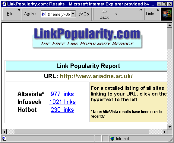 Figure 6: The LinkPopularity.com Web Site
