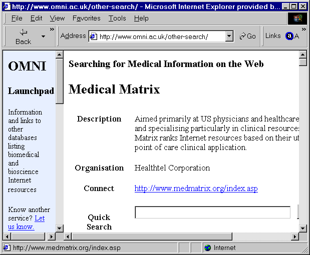 Figure 5: The interface for searching for medical information on the web at OMNI