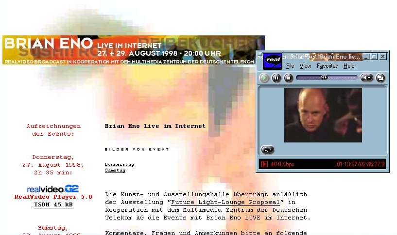 Brian Eno Bonn concert page and vidcap
