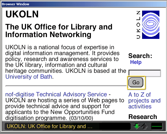Figure 8: The WebTV Emulator Viewing the UKOLN Home Page