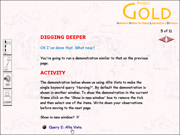 Figure 1: A Digging for GOLD activity with associated video clip