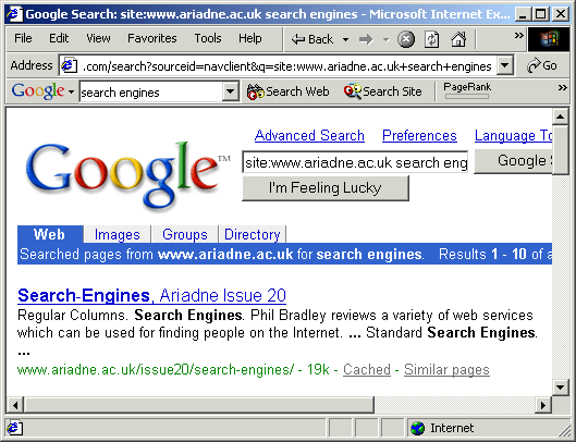 Figure 4: Google Search Facility Can be Integrated With A Browser