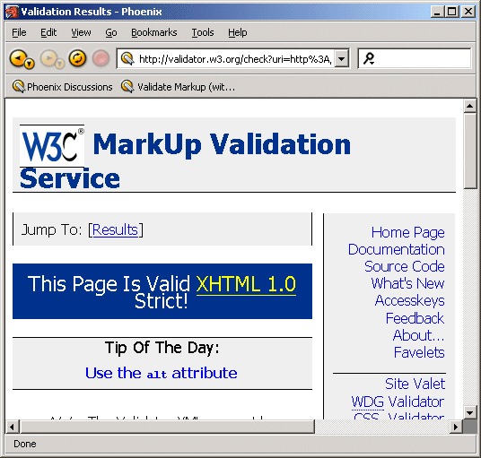 Figure 1: Use of an HTML validation bookmarklet