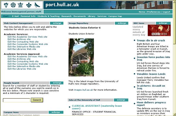 Fig 1 Screenshot (69K): University of Hull development portal