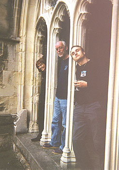 Photo (29KB): The PPARC web team in the cloisters of Canterbury Cathedral