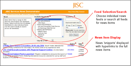 screenshot (23KB): Figure 2 : JISC News aggregator displaying all newsfeeds