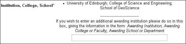 screenshot (15KB) : Figure 4: The Institution, College and School of the submitter