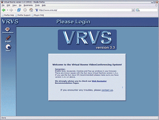 screenshot (62KB) : Figure 1: VRVS Home Page