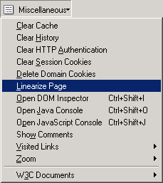 screenshot (4KB) : Figure 9: Miscellaneous menu with Linearise Page highlighted