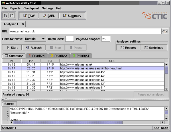 screenshot (61KB) : Figure 14: Analyser summary of spidering multiple pages within a Web site