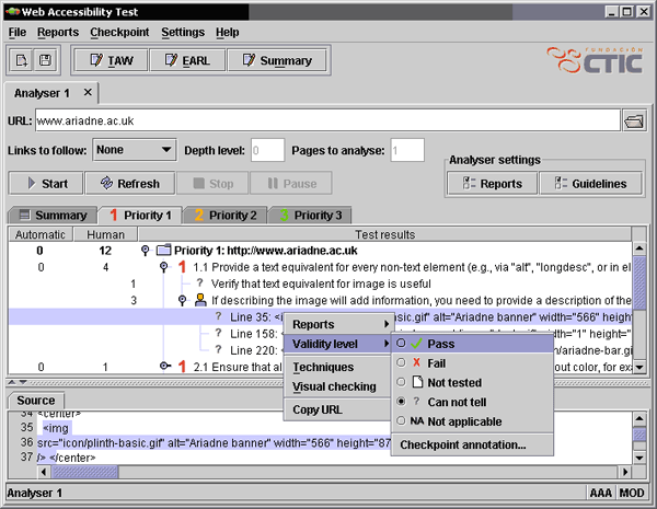screenshot (66KB) : Figure 7: Validity level context menu for an individual checkpoint
