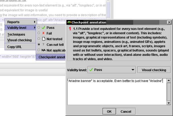 screenshot (55KB) : Figure 8: Checkpoint annotation dialog window