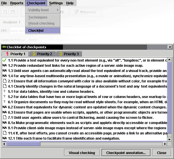 screenshot (21KB) : Figure 9: Checkpoints checklist dialog window