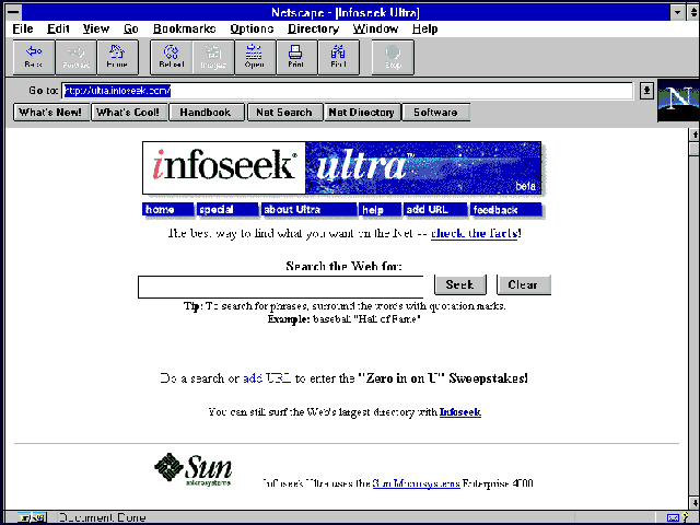 The Infoseek Ultra interface