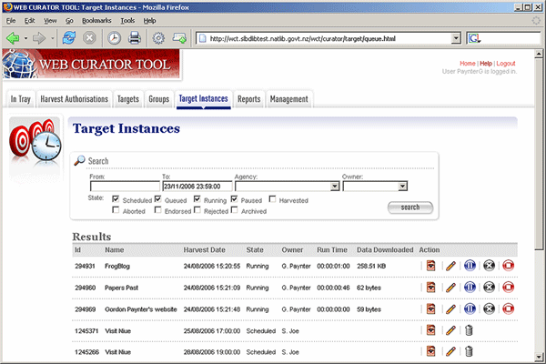 screenshot (53KB) : Figure 3: The User view of Target Instances shows all the instances that the user owns