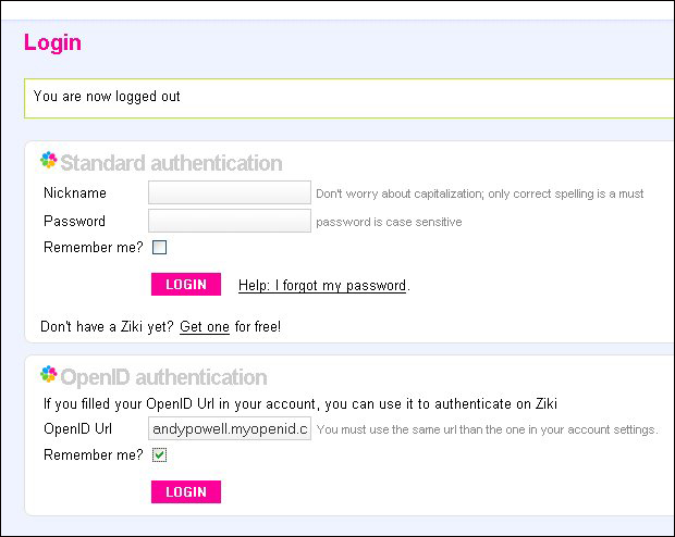 screenshot (117KB) : Figure 8: Ziki login options