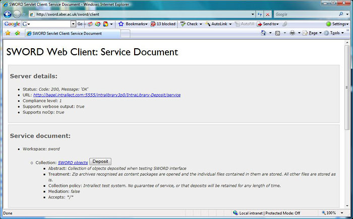 screenshot (61KB) : Figure 7 : A screenshot of the Web-based SWORD client