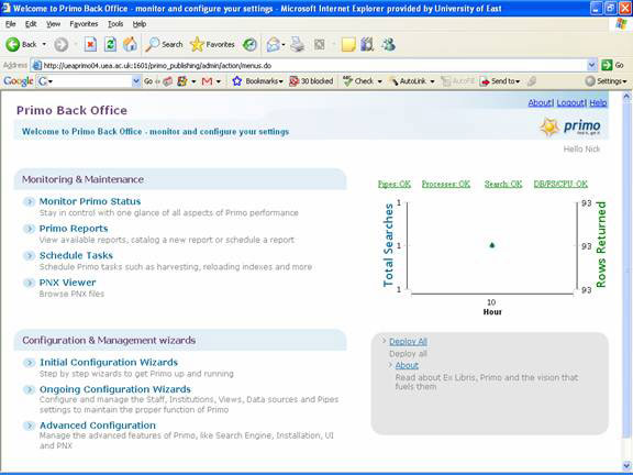 screensshot (12KB) : Figure 3 : The PRIMO Back Office interface
