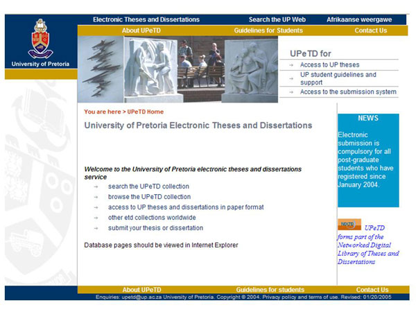 screenshot (61KB) : Figure 3 : The home page of UPeTD