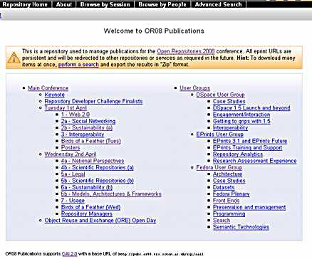 screenshot (29KB) : Figure 2 : The OR08 conference repository