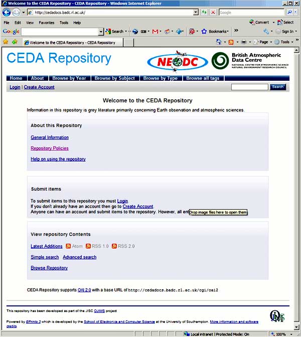 screenshot (60KB) : Figure 2 : Screenshot of the CEDA document repository