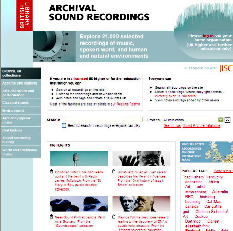 screenshot (75KB) : Figure 1 : Screenshot of the Archival Sound Recordings home page