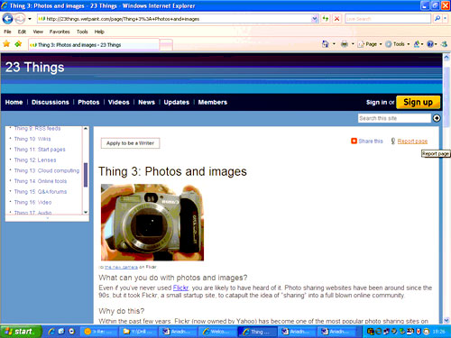 screenshot (56KB) : Screenshot of a page from 23 Things