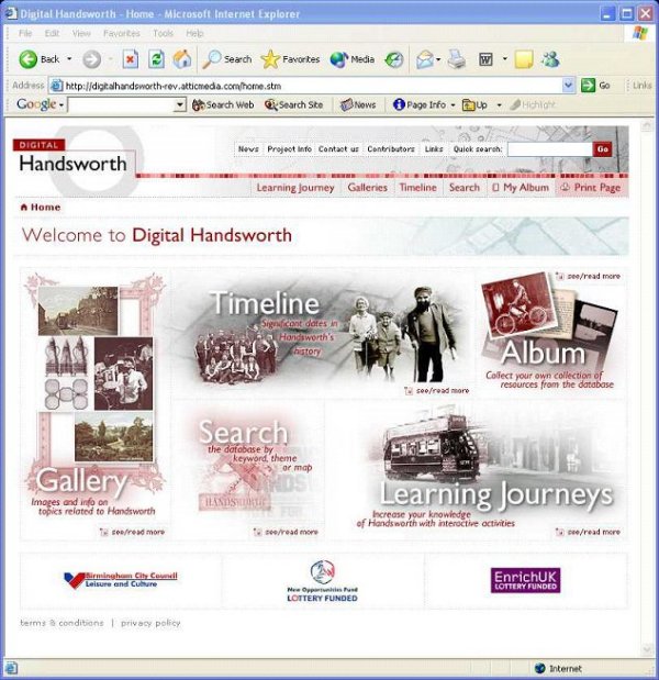 Figure 2: screenshot (87KB): Screenshot of Digital Handsworth front page