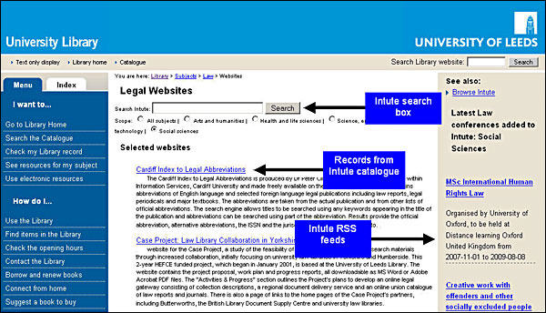 screenshot (72KB) : Figure 2 : Leeds University Library subject guide