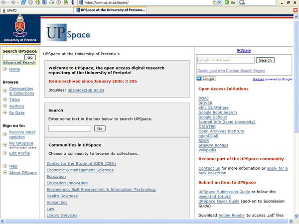 screenshot (68KB) : Figure 6 : The home page of UPSpace