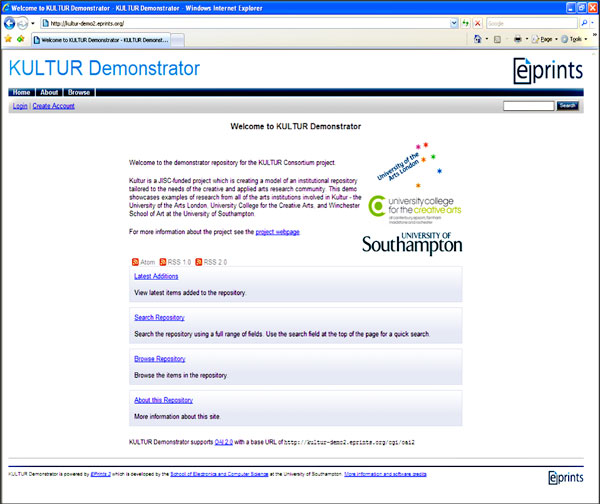 screenshot (67KB) : Figure 1 : Original Kultur Demonstrator Home Page