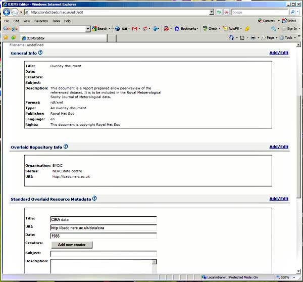 screenshot (44KB) : Figure 8 : The document in the editing stage. Some fields are editable, others (e.g. format) are set by the configuration of the editor