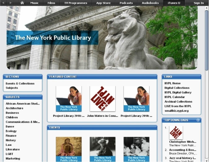 screenshot (97KB) : Figure 5 : iTunes U at New York Public Library