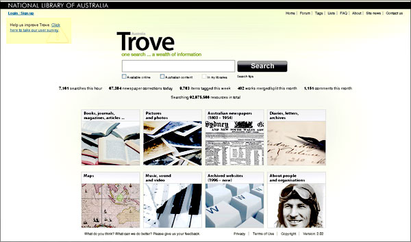 screenshot (47KB) : Figure 1 : Trove Home Page