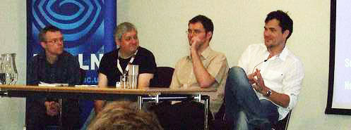 photo (20KB) : Conducting their panel session are: (left to right) James Lappin, Peter Gilbert, Richard Brierton and Josef Lapka