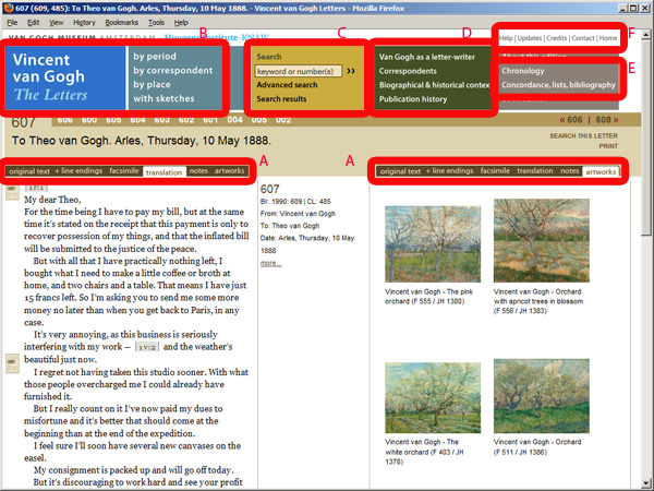 screenshot (189KB) : Figure 1 : Vincent van Gogh – The Letters: Letter 607.