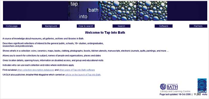 screenshot (32KB) : Tap into Bath Home Page