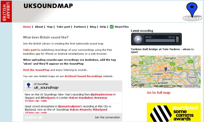 screenshot (74KB) : UK SoundMap project home page