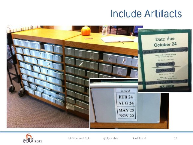 Figure 5: Due Date Card catalogue at a community college in Ann Arbor, Michigan, USA. Including photographs like these can be helpful in illustrating Field Research findings.