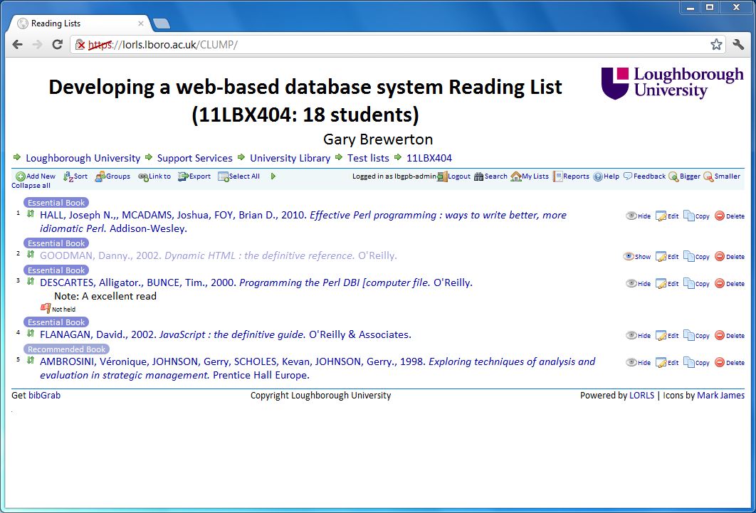 Figure 3: Screenshot of reading list
