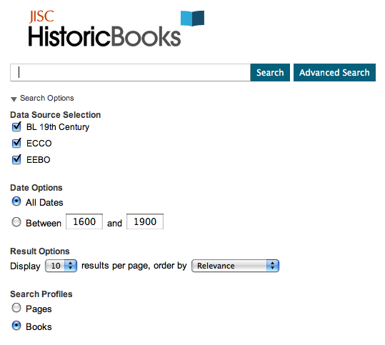 Figure 10: Revised home page for JISC Historic Books following community consultation and redevelopment