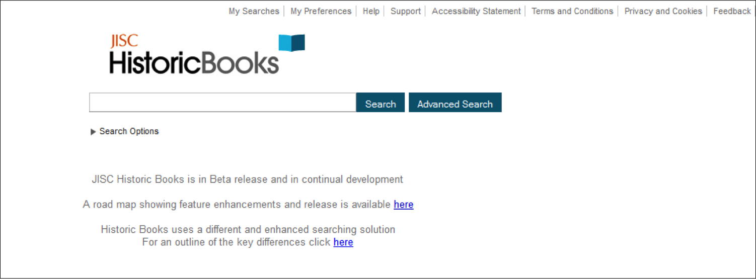 Figure 5: First iteration of JISC Historic Books home page